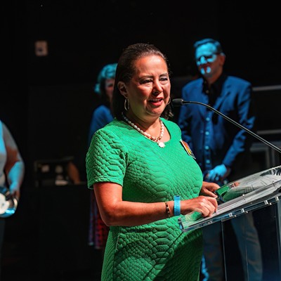 Blanca Aldaco accepts the Outstanding Restaurateur of the Year award.