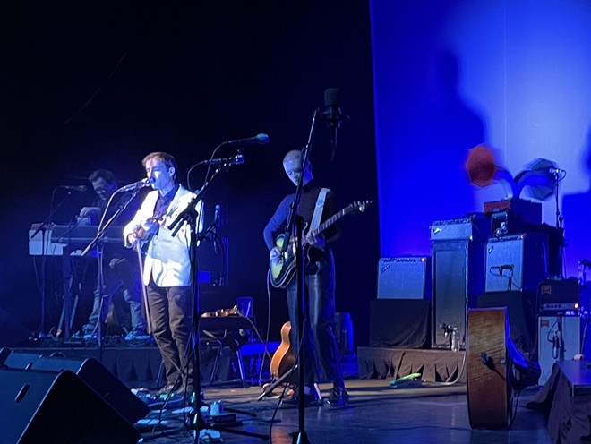 Bathed in blue light, multi-instrumentalist Andrew Bird makes his San Antonio debut. - Kevin Sanchez