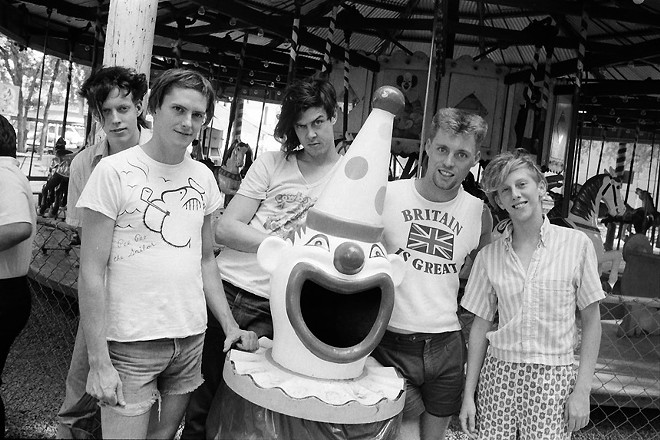 Teresa Taylor (right) was half of the double-drum sound that helped define the early Butthole Surfers sound. The band is pictured here in a 1984 promo shot. - Pat Blashill