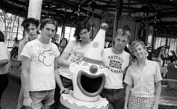 Teresa Taylor (right) was half of the double-drum sound that helped define the early Butthole Surfers sound. The band is pictured here in a 1984 promo shot.