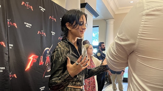 Sasha Calle answers questions from the media during an appearance at the Palladium Theater.