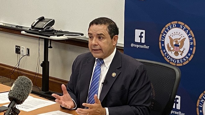 U.S. Rep. Henry Cuellar speaks in 2020 at a downtown San Antonio press briefing.