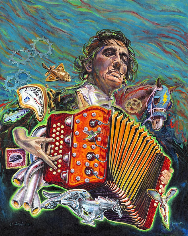 The painting Dalí Gas paid tribute to both surrealist Dalí and San Antonio musical legend Flaco Jimenez. - Courtesy Imagine / Gilbert Durán