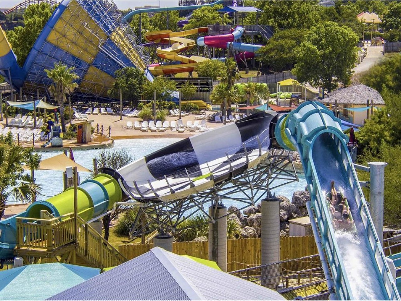 Hurricane Harbor at Six Flags Fiesta Texas
17000 W I-10, (210) 697-5050, sixflags.com/fiestatexas
For double the fun, you’ll thank yourself for hitting up Fiesta Texas. Have your fun on the regular coasters at night when it’s slightly cooler, but first beat the heat at the newly rebranded Hurricane Harbor. There’s a variety of water rides and attractions, which capture all different vibes, from competitive to tranquil, under the sun. Of course, you can’t forget about the Texas-shaped wave pool, nicknamed the Lone Star Lagoon, or the classic, funnel-shaped Tornado thrill ride.