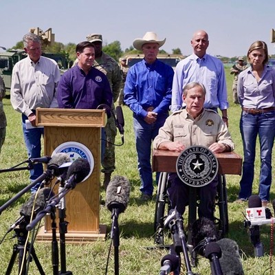 Gov. Greg Abbott speaks during a press conference during the early stages of Operation Lone Star.