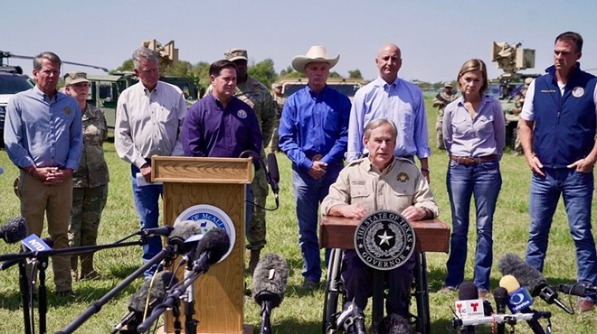 Gov. Greg Abbott speaks during a press conference during the early stages of Operation Lone Star.