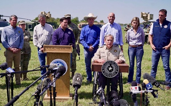 Gov. Greg Abbott speaks during a press conference during the early stages of Operation Lone Star.