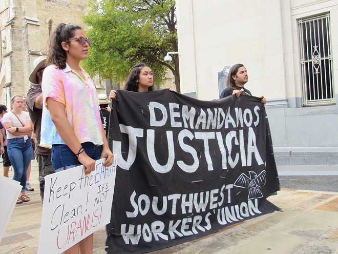 Southwest Workers' Union members and others attend a climate rally in downtown San Antonio. - Jaime Monzon