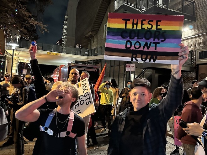 San Antonians counterprotest an armed militia group’s demonstration against a drag show in December. - Michael Karlis