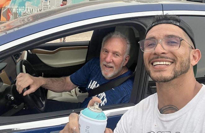 San Antonio street artist Colton Valentine got quite a surprise when Spurs head coach Gregg Popovich stopped by Southtown 101 to check out his mural of Victor Wembanyama on Wednesday. - Instagram/ colton_valentine_