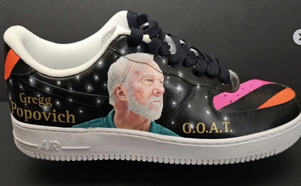 The one-of-a-kind shoes features Gregg Popovich's face and the phrase "G.O.A.T," an acronym for "Greatest of All Time."