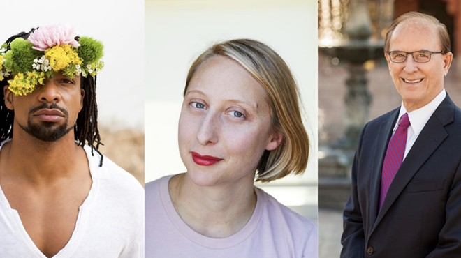 From left: Poet Jericho Brown, novelist Emma Straub and Bexar County Judge Nelson Wolff.