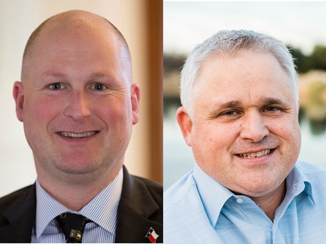 State Reps. Tony Tinderholt (left), R-Arlington, and Brian Slaton, R-Royse City, got an early start in trying to punish transgender Texans during this legislative session. - Courtesy Photos / Texas House